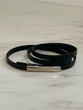 Mexx Black Slim Leather Belt with Silver Bar Buckle, Size Small